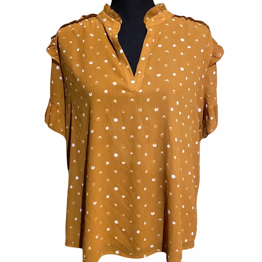 J. Crew Point Sur Mustard Polka Dot Short Sleeve Blouse